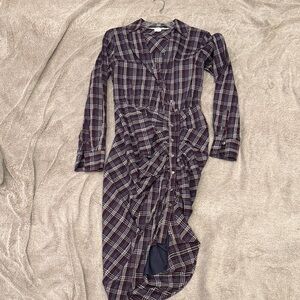 Veronica Beard Navy Checkered Long Sleeve Dress